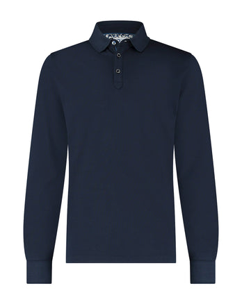 Manches extra longues. Polo bleu marine mercerisé à manches longues Navy