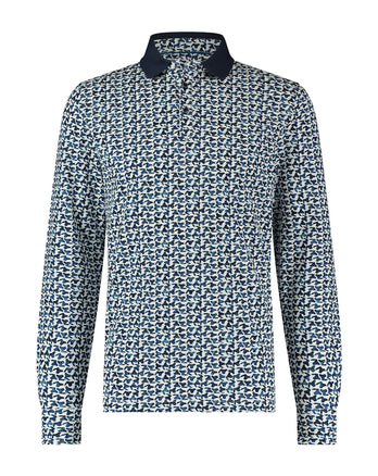 Polo à manches longues mercerisé imprimé chaise blanche Blue