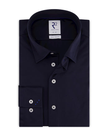 Donkerblauw gebreid piqué overhemd Navy