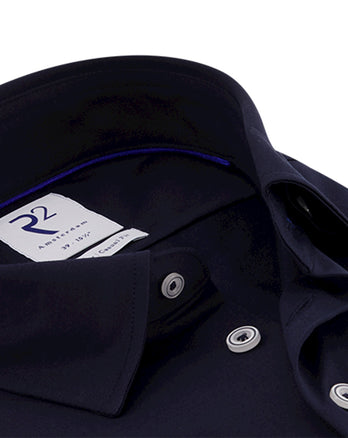 Donkerblauw gebreid piqué overhemd Navy