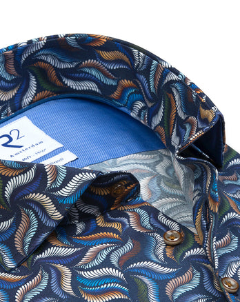 Extra lange mouwen. Multicolour print overhemd Navy