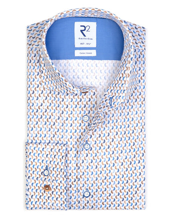 Extra lange mouwen. Multicolour dobby katoenen overhemd met grafische print Multicolour