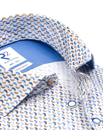 Extra lange mouwen. Multicolour dobby katoenen overhemd met grafische print Multicolour