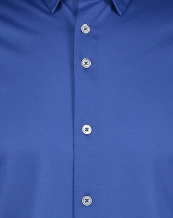 Blauw gebreid piqué overhemd met korte mouwen kobalt