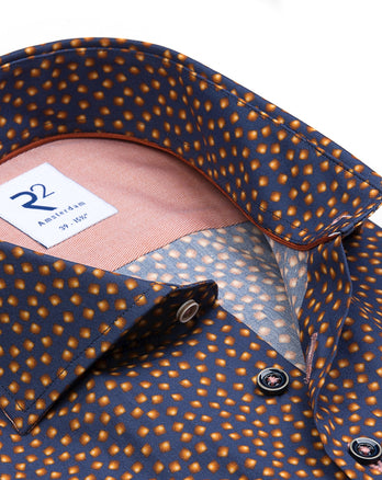 Marineblaues Baumwollhemd mit Grafikdruck Navy