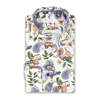 Classic beach-buggy paisley print linen shirt 073 - Multicolour