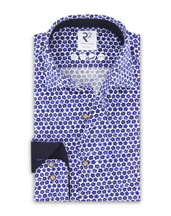 Extra long sleeves. Travel shirt flower print 010 - Navy