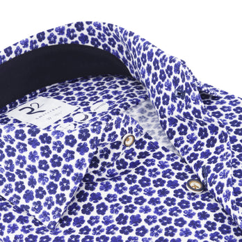 Extra long sleeves. Travel shirt flower print 010 - Navy