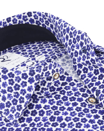 Extra long sleeves. Travel shirt flower print 010 - Navy