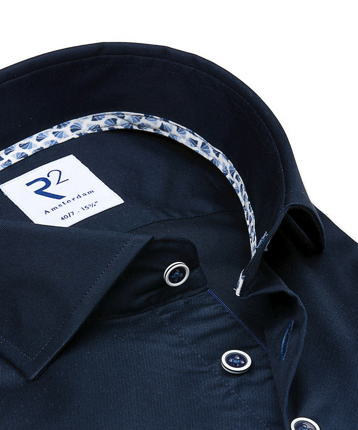 Extra long sleeves. 2 PLY organic cotton shirt Navy