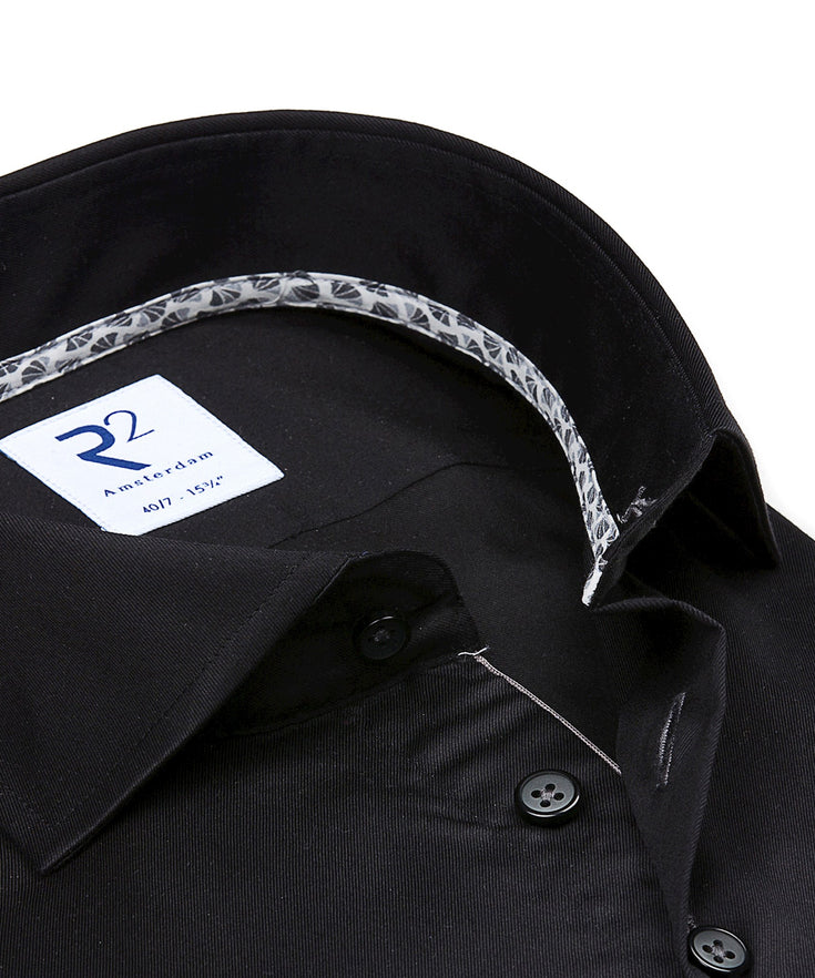 Extra long sleeves. 2 PLY organic cotton shirt Black