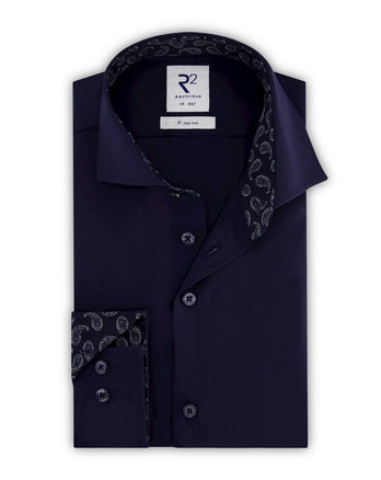 Marineblaues bügelfreies Baumwollhemd 010 - Navy