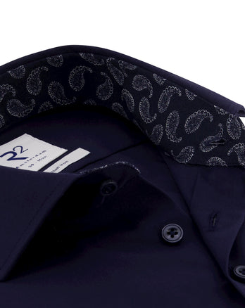 Marineblaues bügelfreies Baumwollhemd 010 - Navy