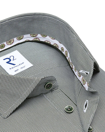 Manches extra longues. Chemise en coton 2 PLY pied de poule vert foncé dark green