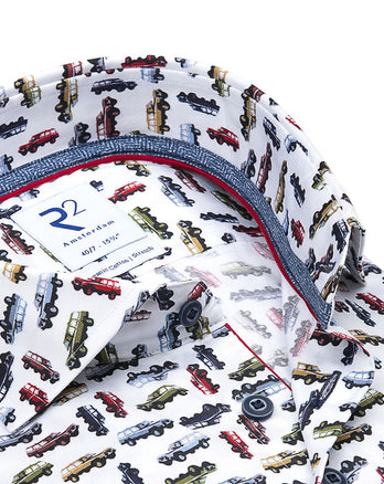 Extra lange Ärmel. Weißes 2 PLY Baumwollhemd mit Jeep-Wagoneer-Aufdruck Multicolour