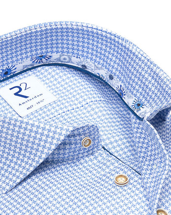 Manches extra longues. Chemise en coton 2 PLY pied de poule bleu clair Light Blue